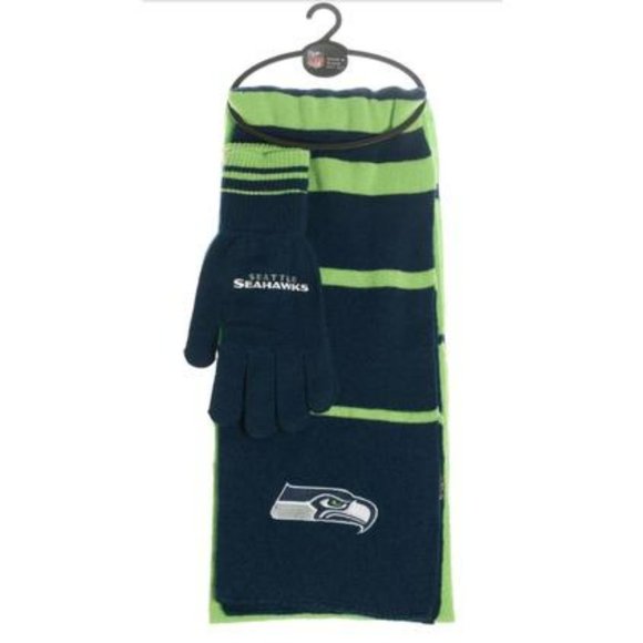 SEATTLE SEAHAWKS 2 TONE COLORS KNIT SCARF & GLOVES MATCHING GIFT SET NFL NWT - Picture 1 of 1